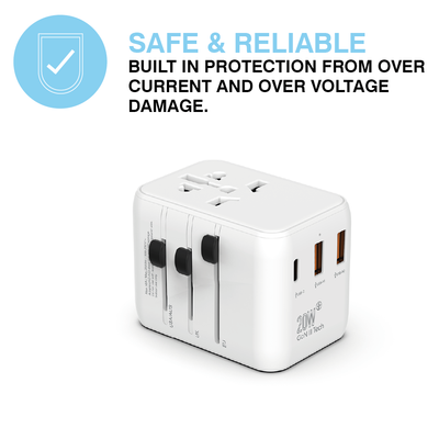 MiTEC MiTRAVEL World Travel Adapter - UK/EU/USA/AUS - White
