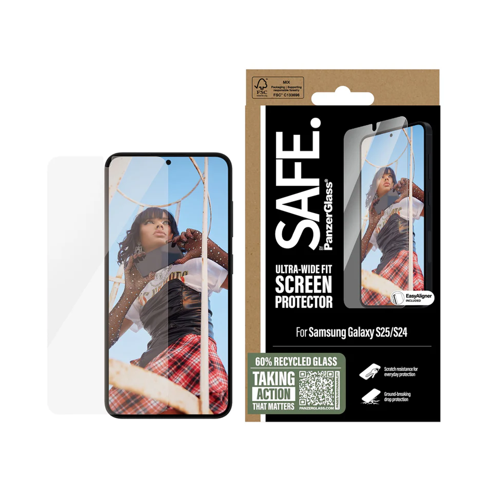 PanzerGlass SAFE Glass Screen Protector for Galaxy S25 Wide Fit with Aligner