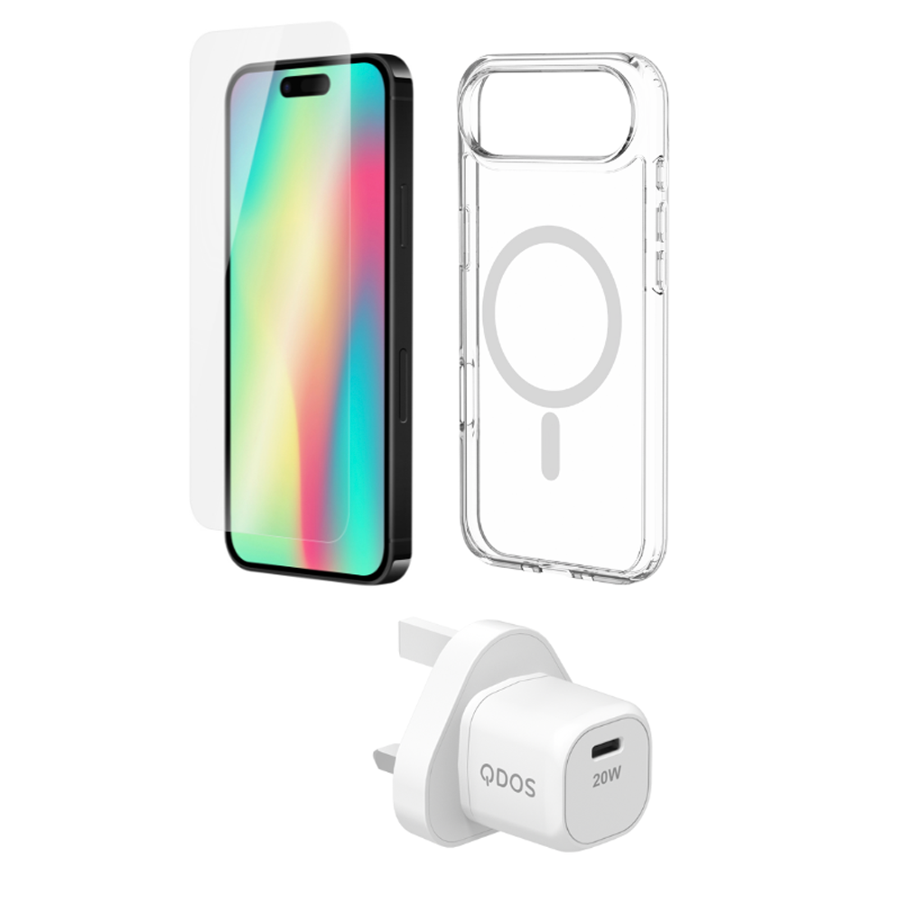 QDOS Starter Pack Case/Power/Glass iPhone Air Clear/White Vodafone