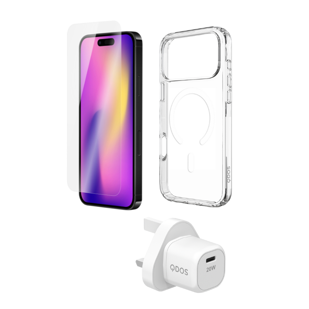 QDOS StarterPackCase/Power/Glass iPhone 17 Pro Max Clear/White