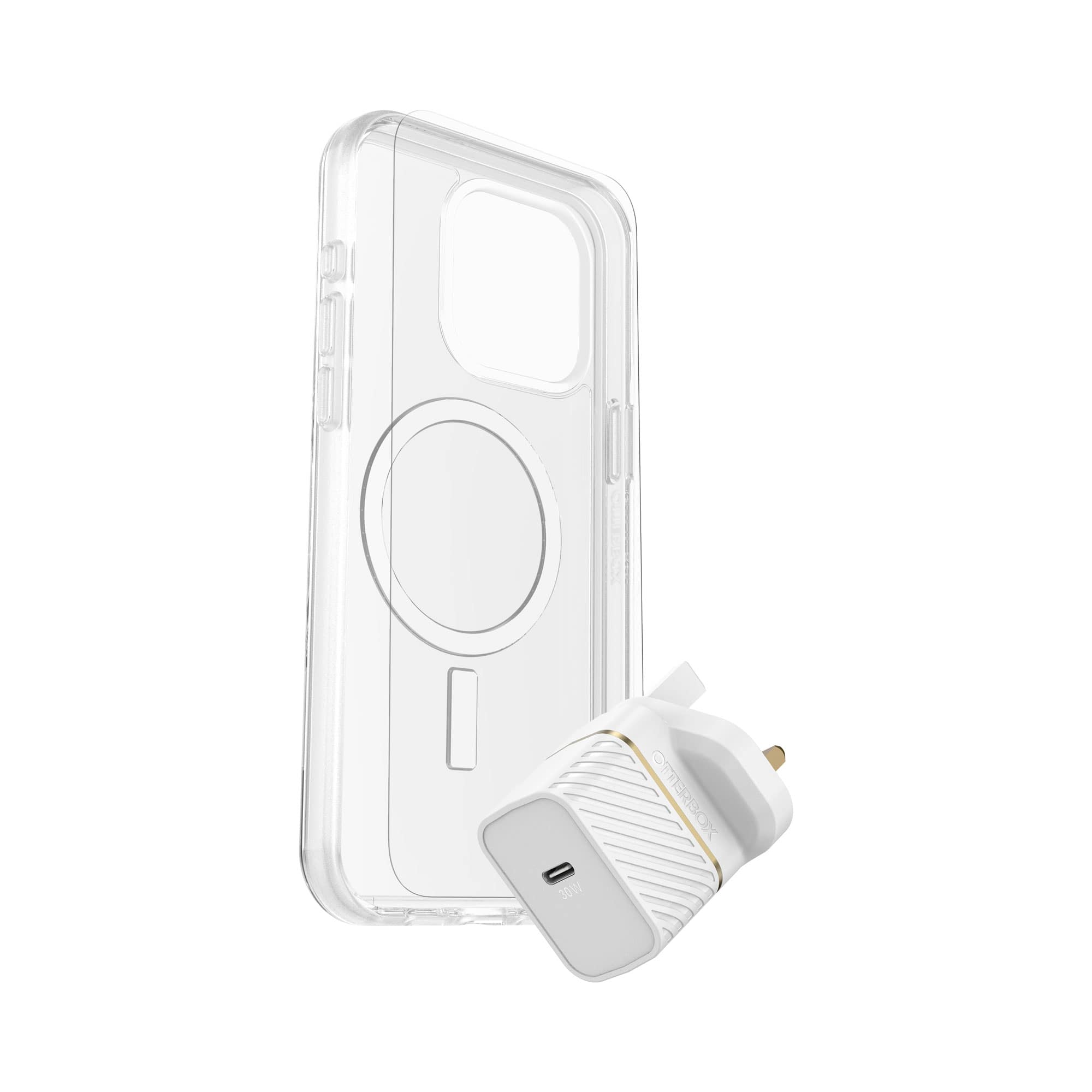 OtterBox KIT for iPhone 15 Pro Max - Symmetry+ Clear Cover with MagSafe / Glass Screen Protector / 30W Charger