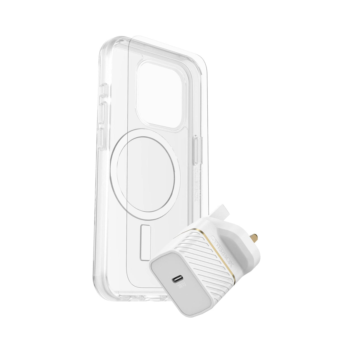 OtterBox KIT for iPhone 15 Pro - Symmetry+ Clear Cover with MagSafe / Glass Screen Protector / 30W Charger