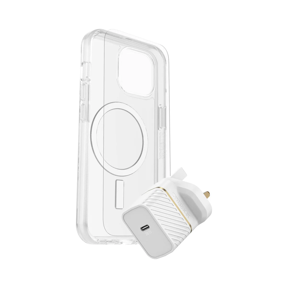 OtterBox KIT for iPhone 15 - Symmetry+ Clear Cover with MagSafe / Glass Screen Protector / 30W Charger