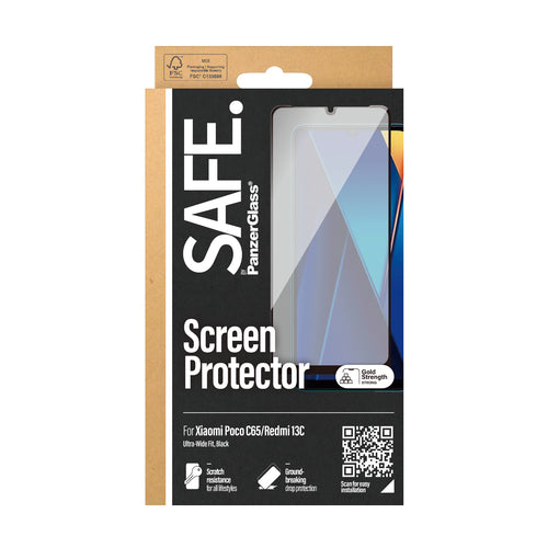 PanzerGlass SAFE Glass Screen Protector for Xiaomi Redmi 13C | Ultra-Wide Fit